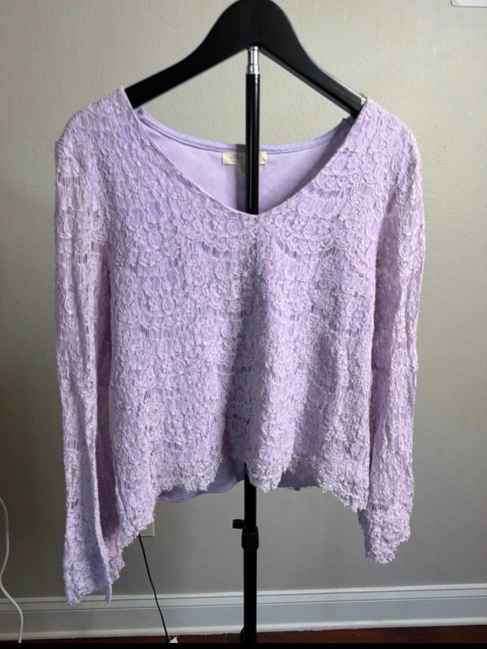 Y2K Style Lavender Lace V-Neck Long Sleeve Top - Women's